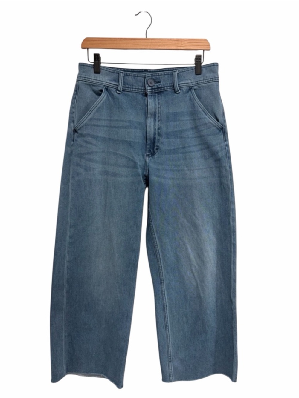 Lucky Brand Wide Leg High Rise High Waist Women’s Jeans in Light Blue Raw Hem 30